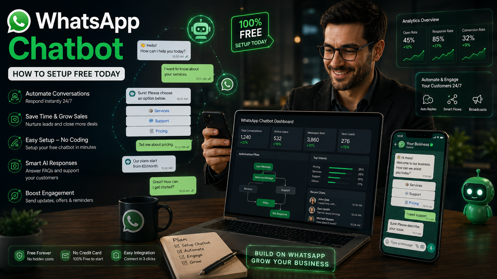 WhatsApp Chatbot Setup Free in 2026 — Beginner Guide for Business Automation